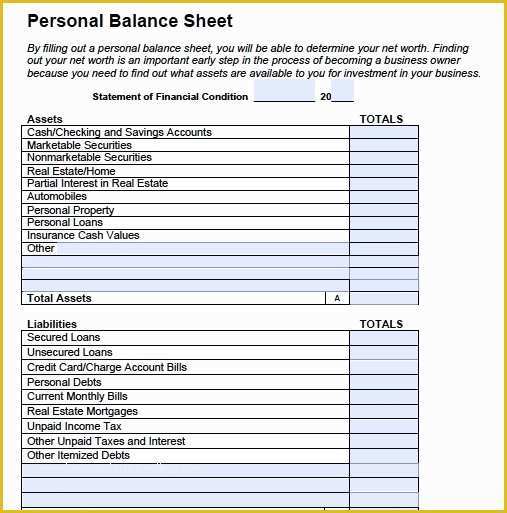 Free Personal Balance Sheet Template Of Personal Balance Sheet Template