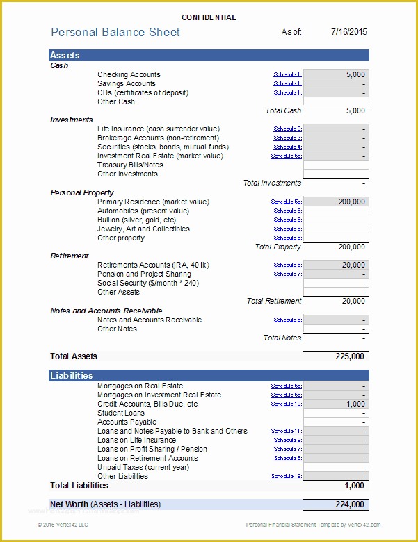 Free Personal Balance Sheet Template Of Personal Financial Statement for Excel