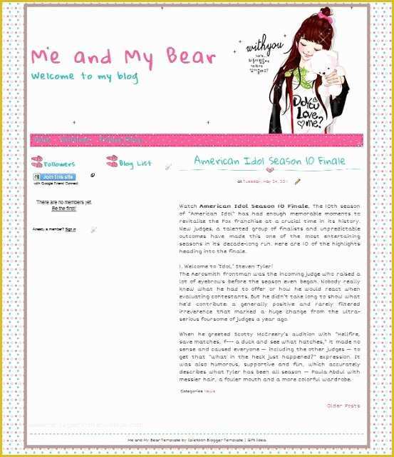 Free Personal Blogger Templates Of Me and My Bear Blogger Template