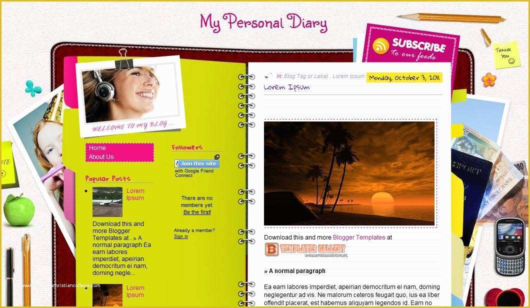 Free Personal Blogger Templates Of My Personal Diary Blogger Template