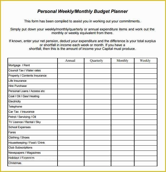 Free Personal Budget Planner Template Of 8 Weekly Bud Samples Examples Templates