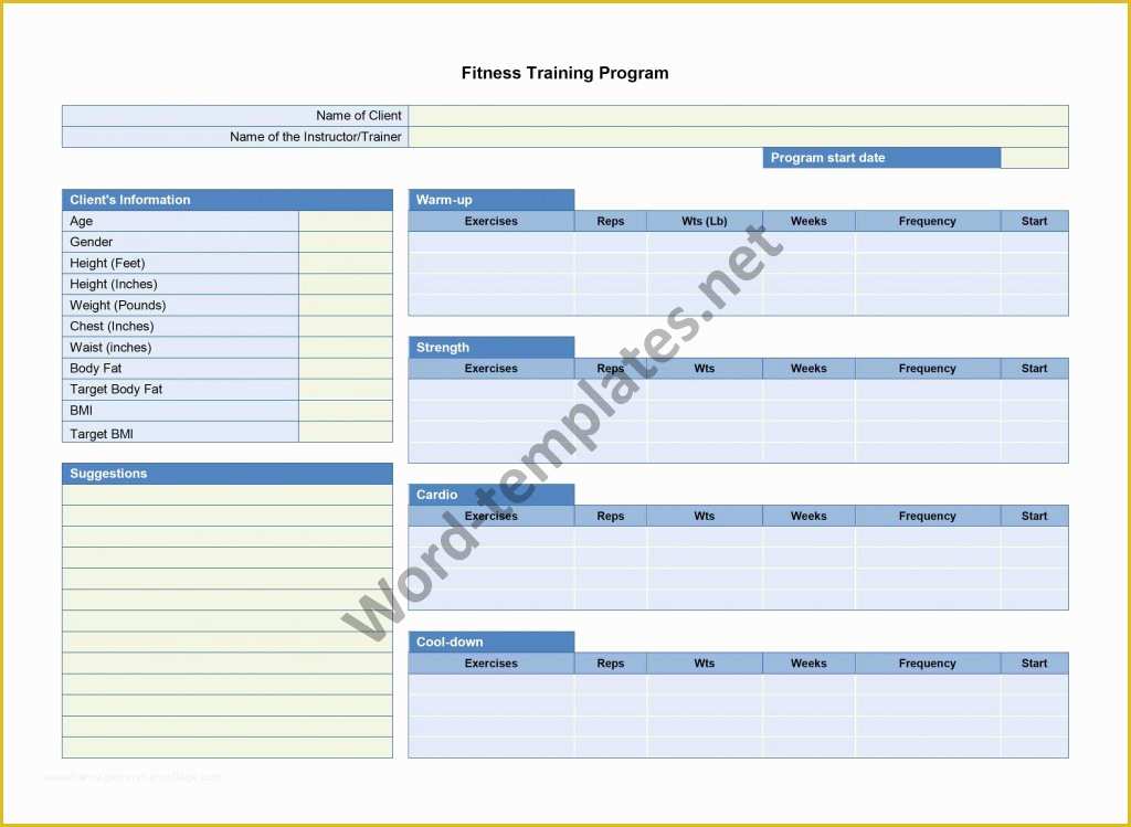 Free Personal Training Program Template Of Fitness Training Plan Template