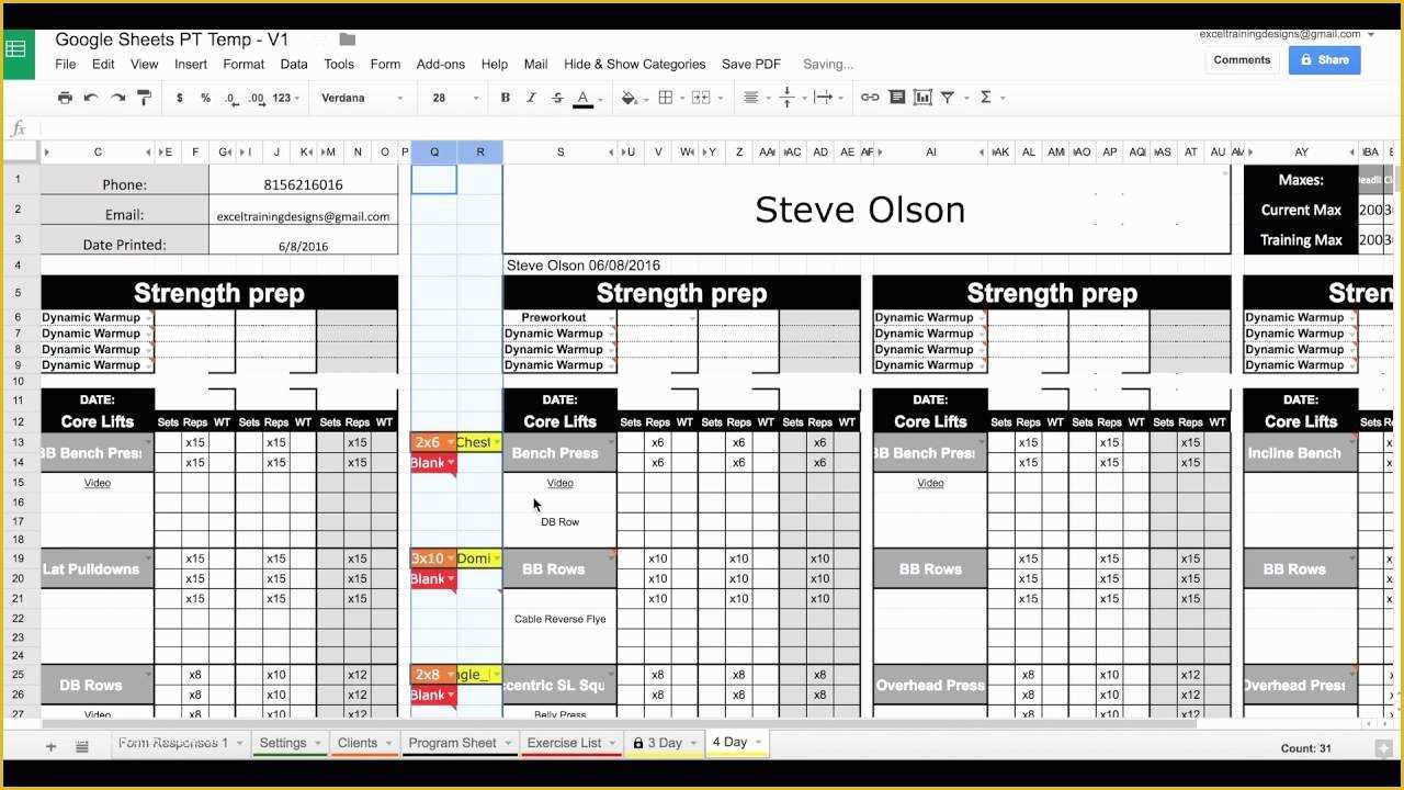 Free Personal Training Program Template Of Google Sheets Personal Training Templates Exercise