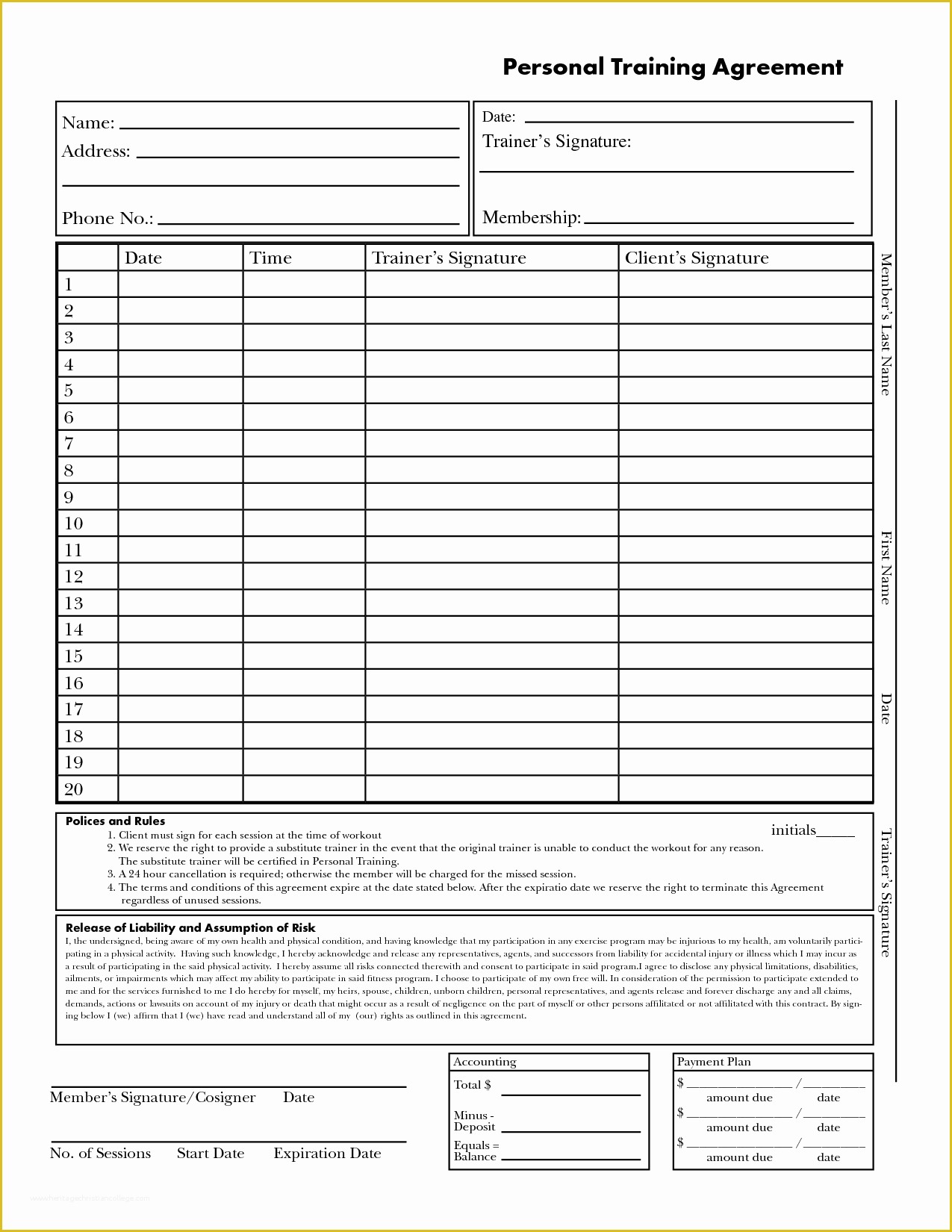 Free Personal Training Program Template Of Personal Training Contract Template Free Printable Documents