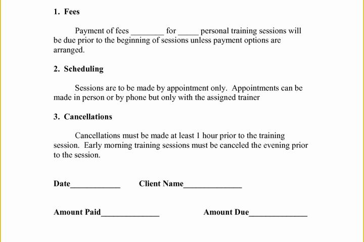 Free Personal Training Program Template Of Personal Training Contract Templates