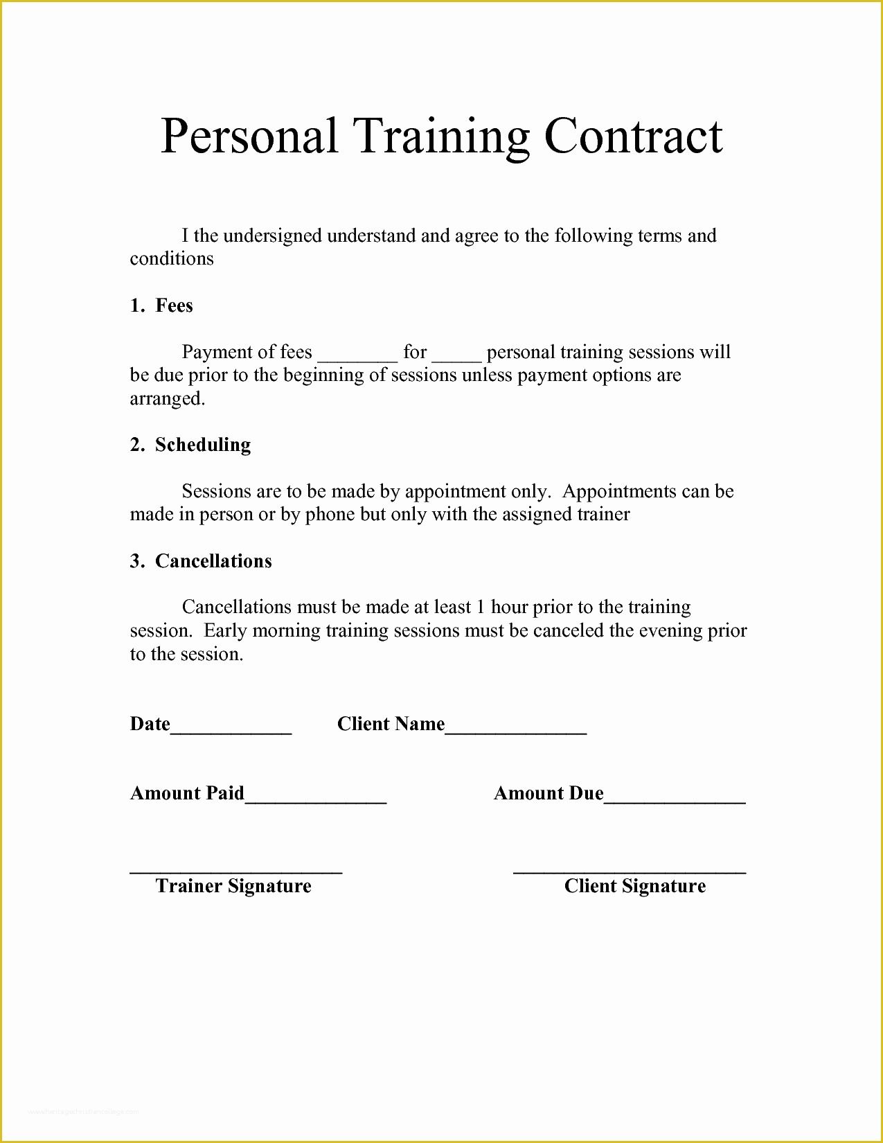 Free Personal Training Program Template Of Personal Training Contract Templates