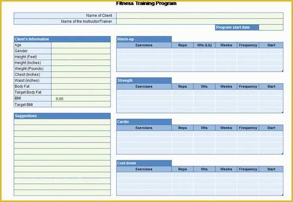 Free Personal Training Program Template Of Workout Chart for Excel