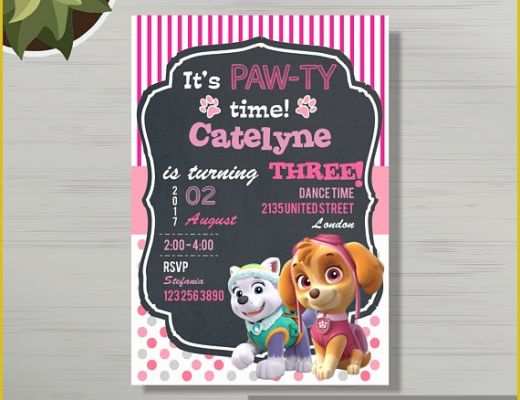 Free Personalized Birthday Invitation Templates Of Personalized Paw Patrol Birthday Party Invitations for Girls