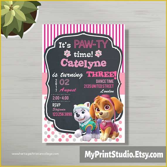 Free Personalized Birthday Invitation Templates Of Personalized Paw Patrol Birthday Party Invitations for Girls