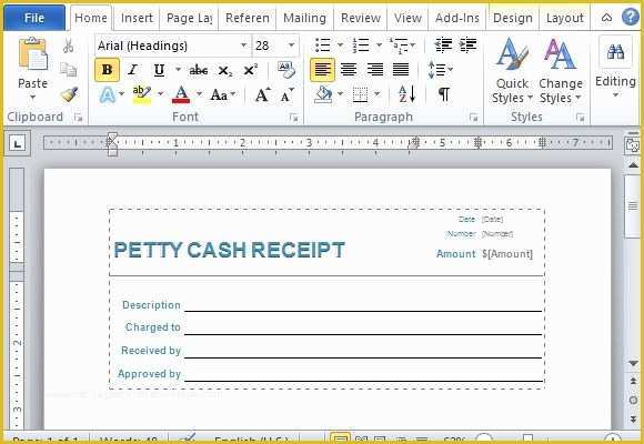 Free Petty Cash Receipt Template Of Petty Cash Receipt form for Word