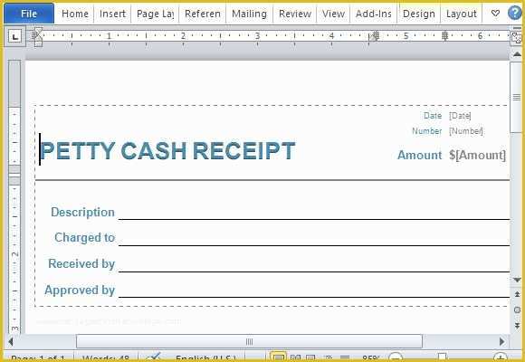 Free Petty Cash Receipt Template Of Petty Cash Receipt form for Word