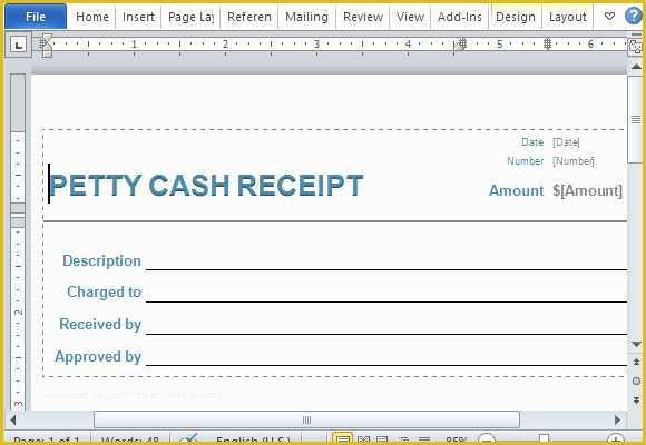 Free Petty Cash Receipt Template Of Petty Cash Receipt form for Word
