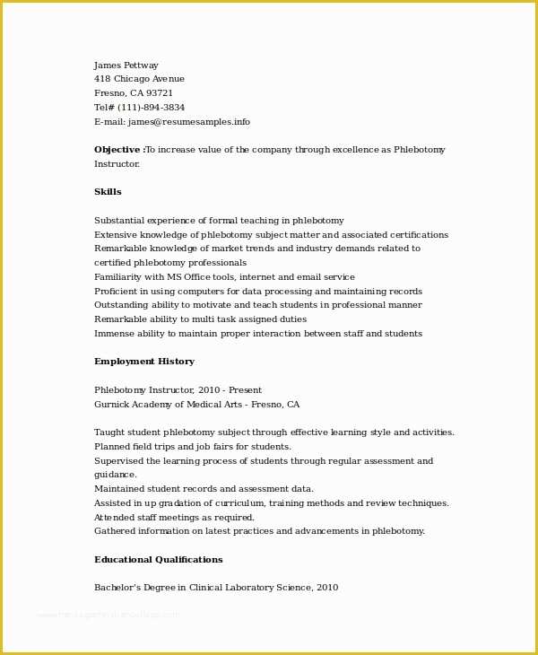 Free Phlebotomist Resume Templates Of 6 Phlebotomy Resume Templates Pdf Doc