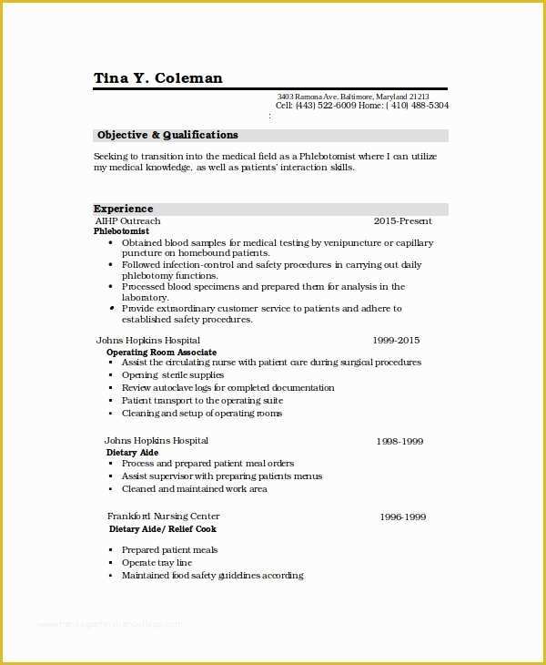 Free Phlebotomist Resume Templates Of 6 Phlebotomy Resume Templates Pdf Doc