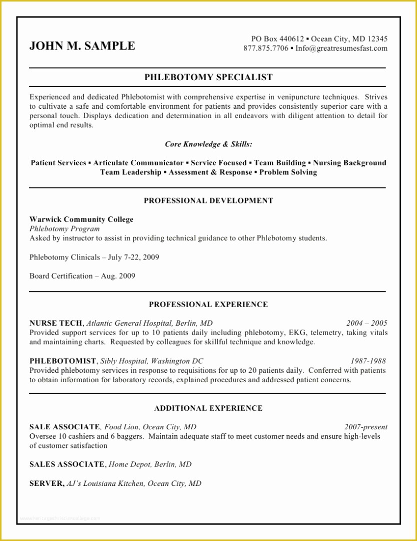 Free Phlebotomist Resume Templates Of Phlebotomist Resume