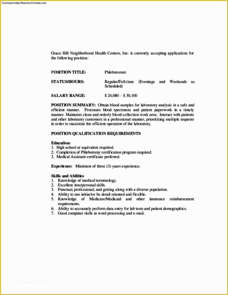 Free Phlebotomist Resume Templates Of Phlebotomy Resume Templates Free Samples Examples