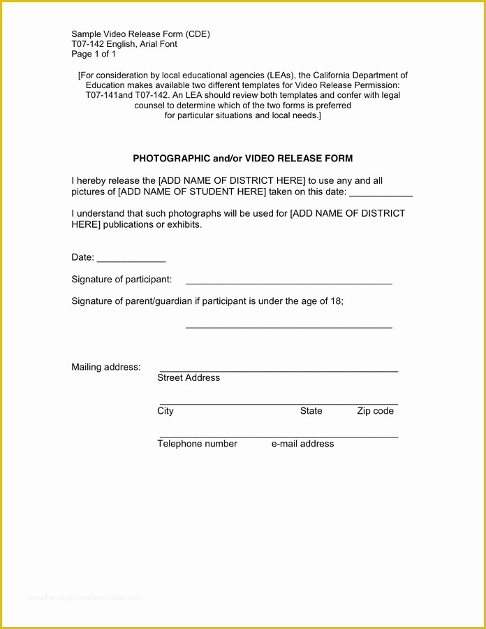 Free Photo and Video Release form Template Of Video Release form In Word and Pdf formats