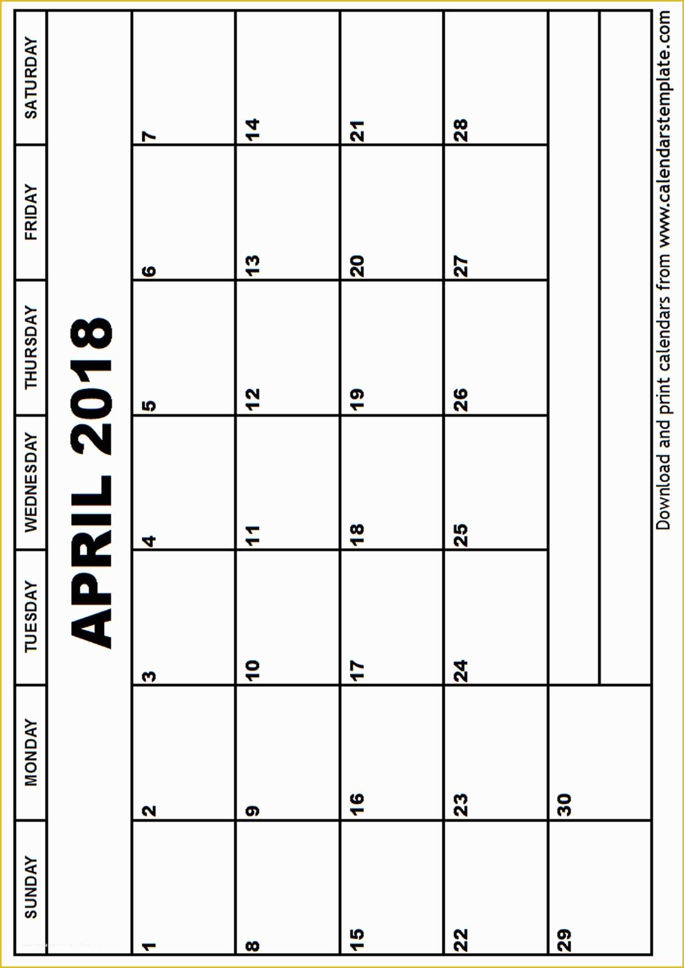 Free Photo Calendar Template 2018 Of April 2018 Calendar Template