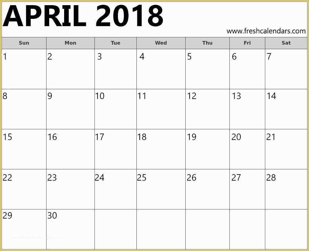 Free Photo Calendar Template 2018 Of Blank April 2018 Calendar Printable Templates
