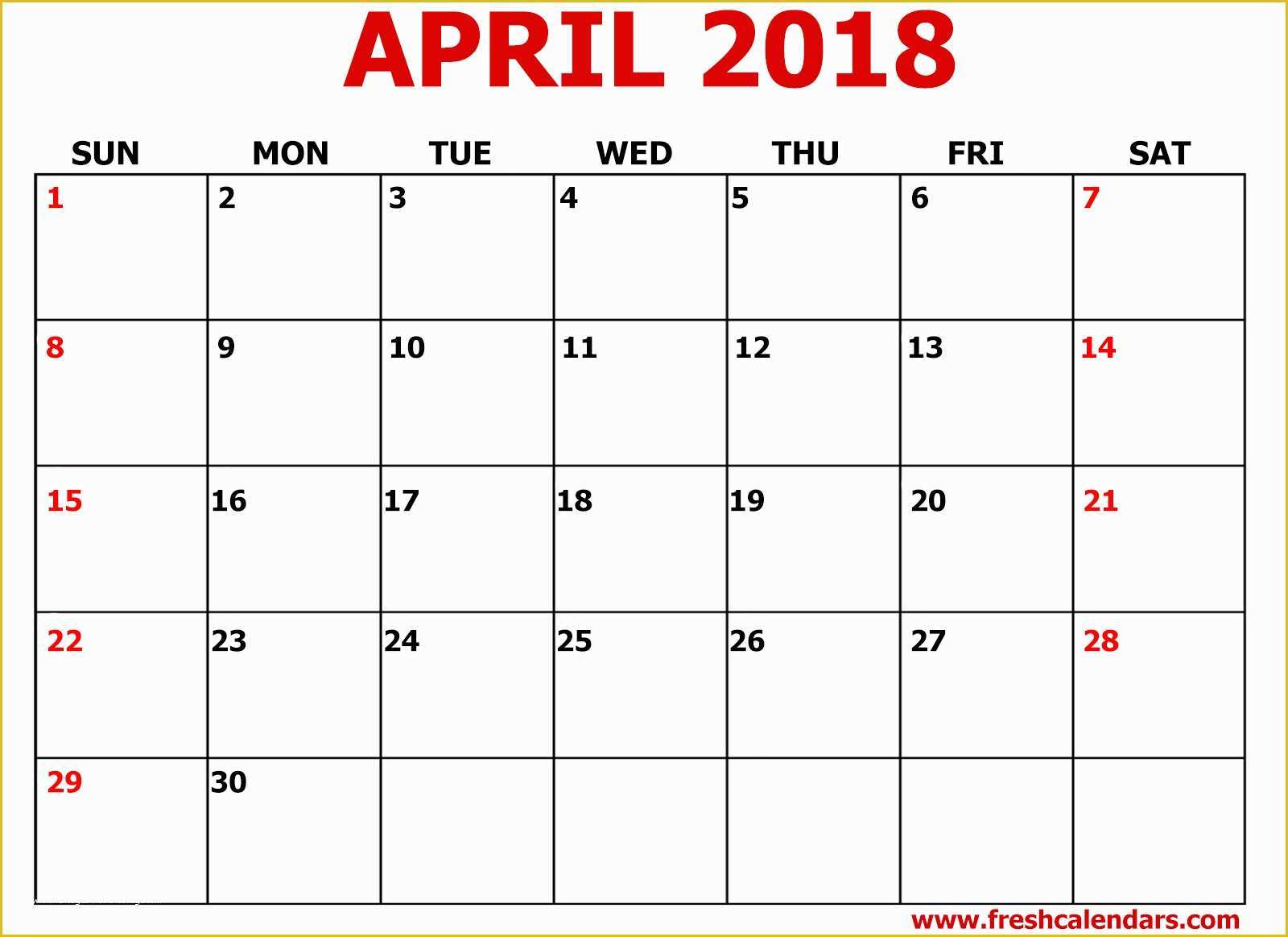 Free Photo Calendar Template 2018 Of Blank April 2018 Calendar Printable Templates