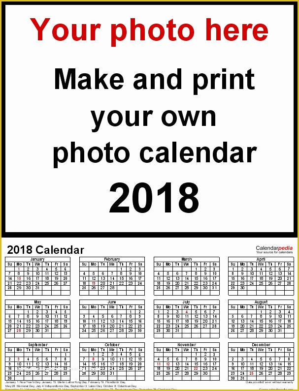 Free Photo Calendar Template 2018 Of Calendar 2018 Free Printable Pdf Templates