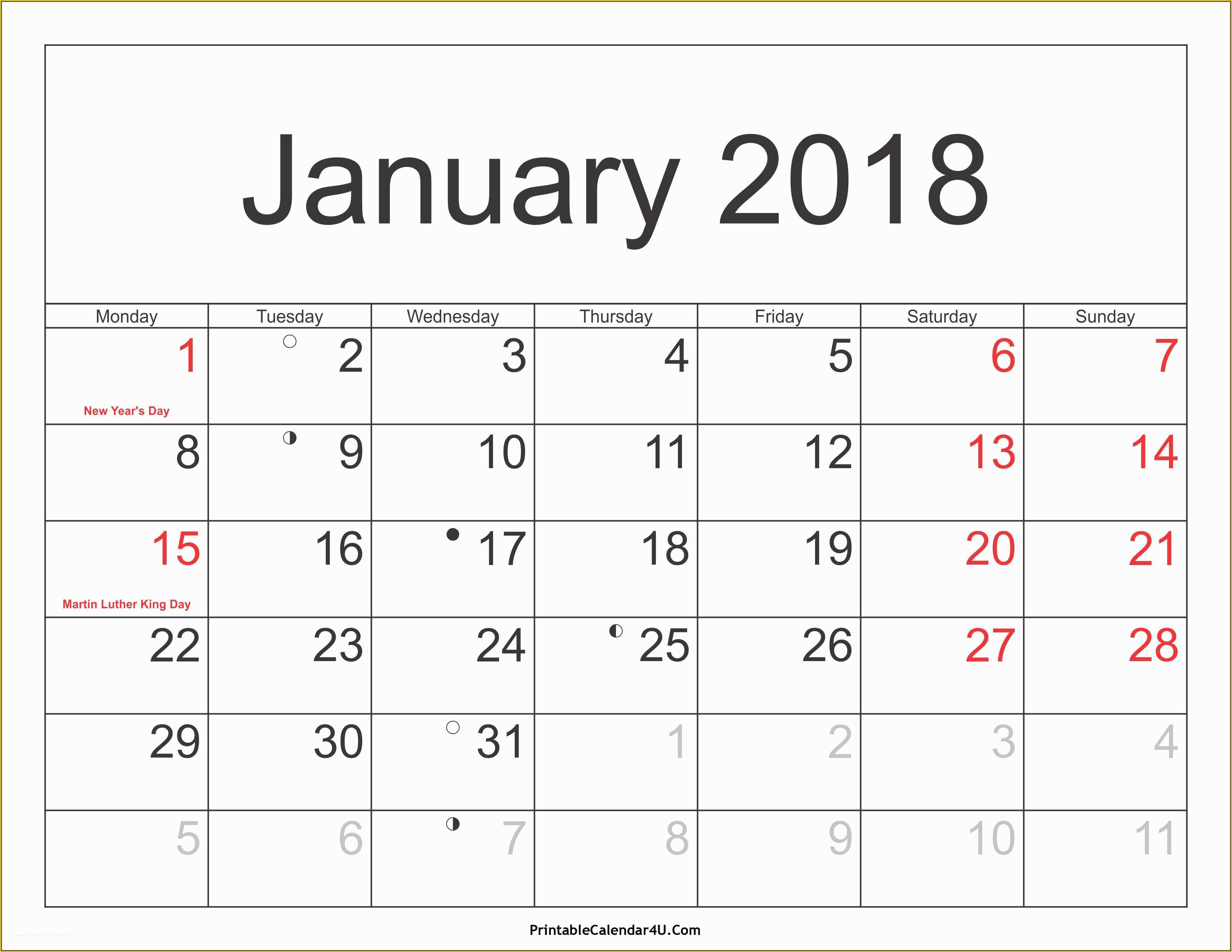 Free Photo Calendar Template 2018 Of January 2018 Calendar Template