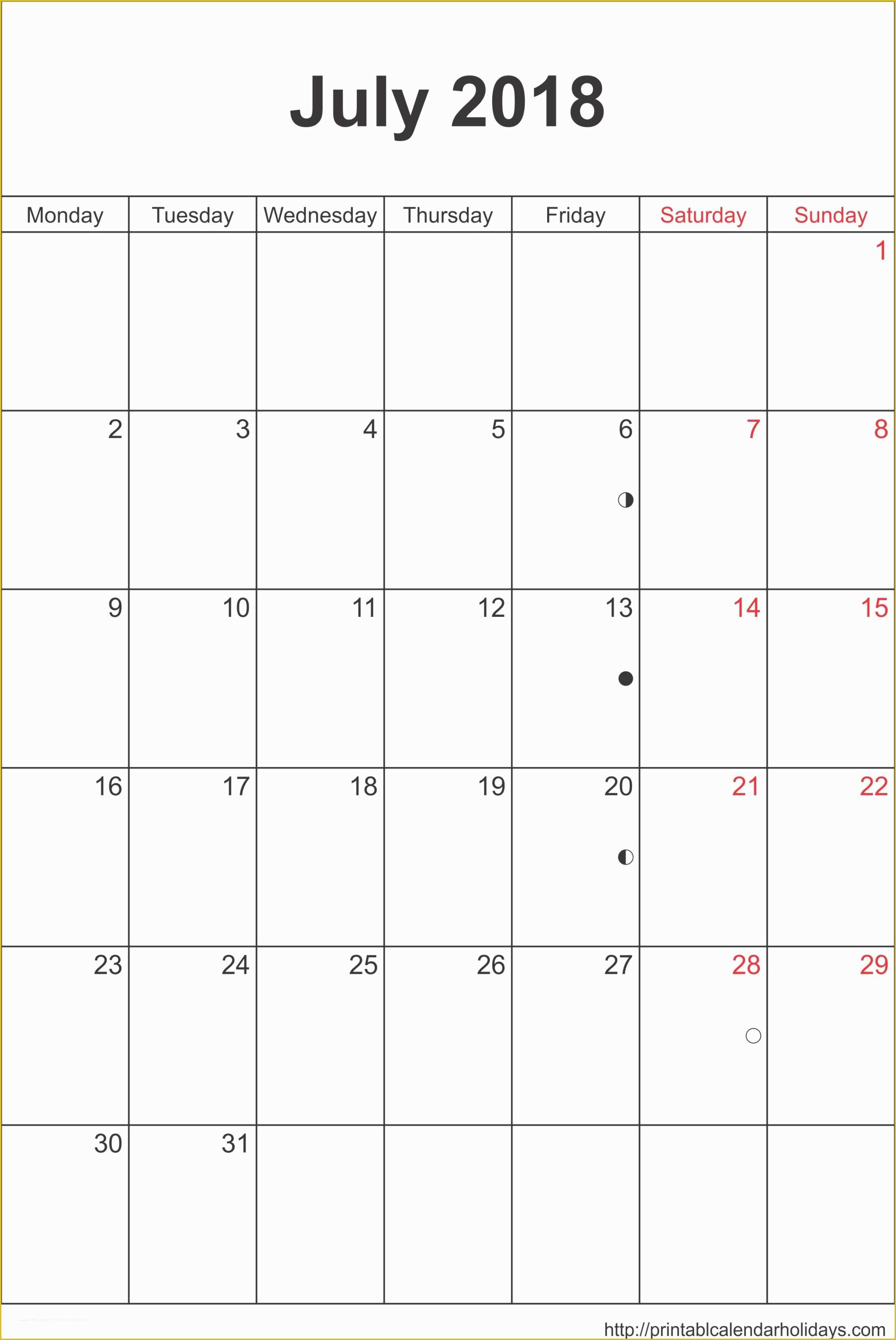 Free Photo Calendar Template 2018 Of July 2018 Calendar Archives Free Printable Calendar 2016