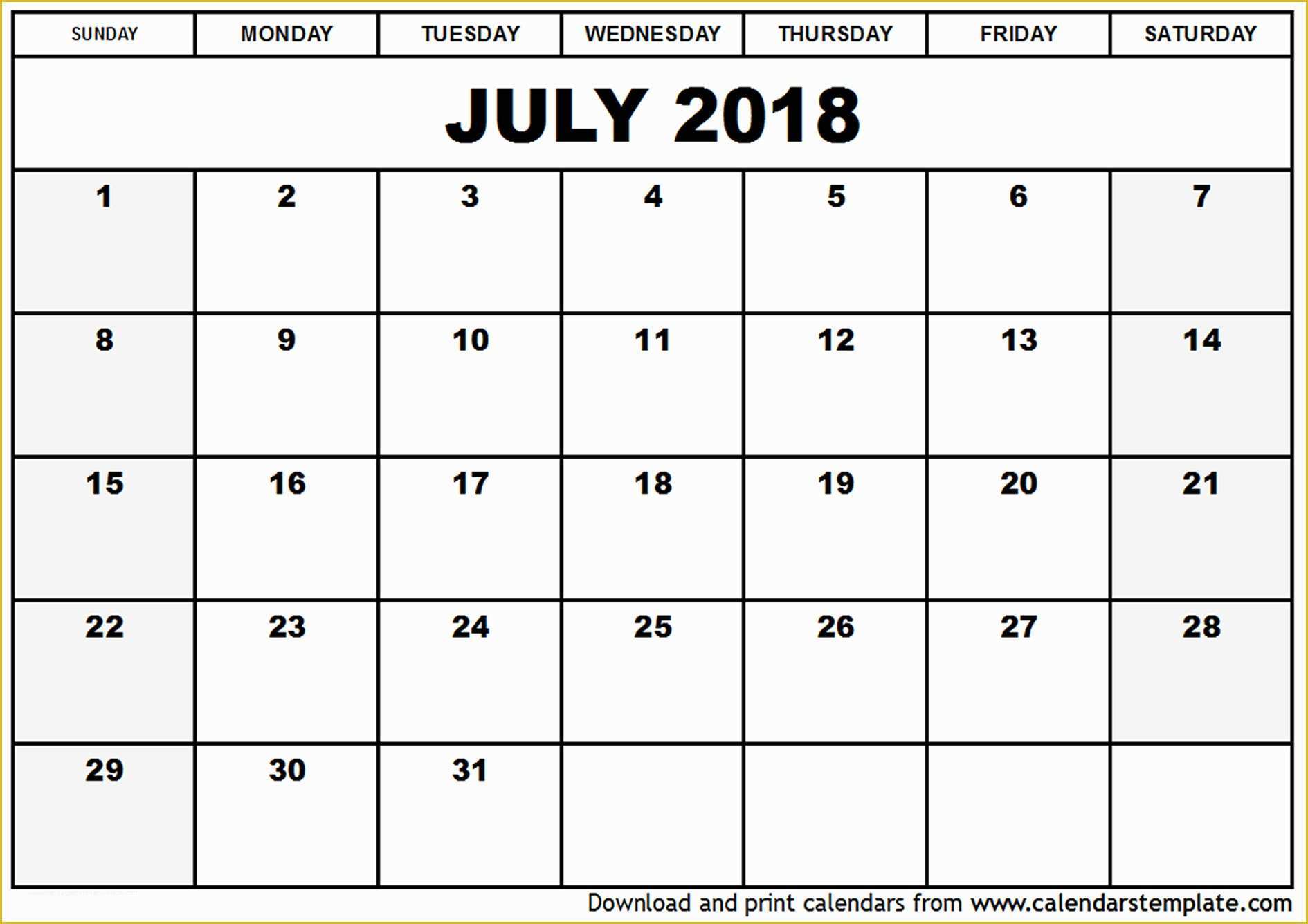 Free Photo Calendar Template 2018 Of July 2018 Calendar Template