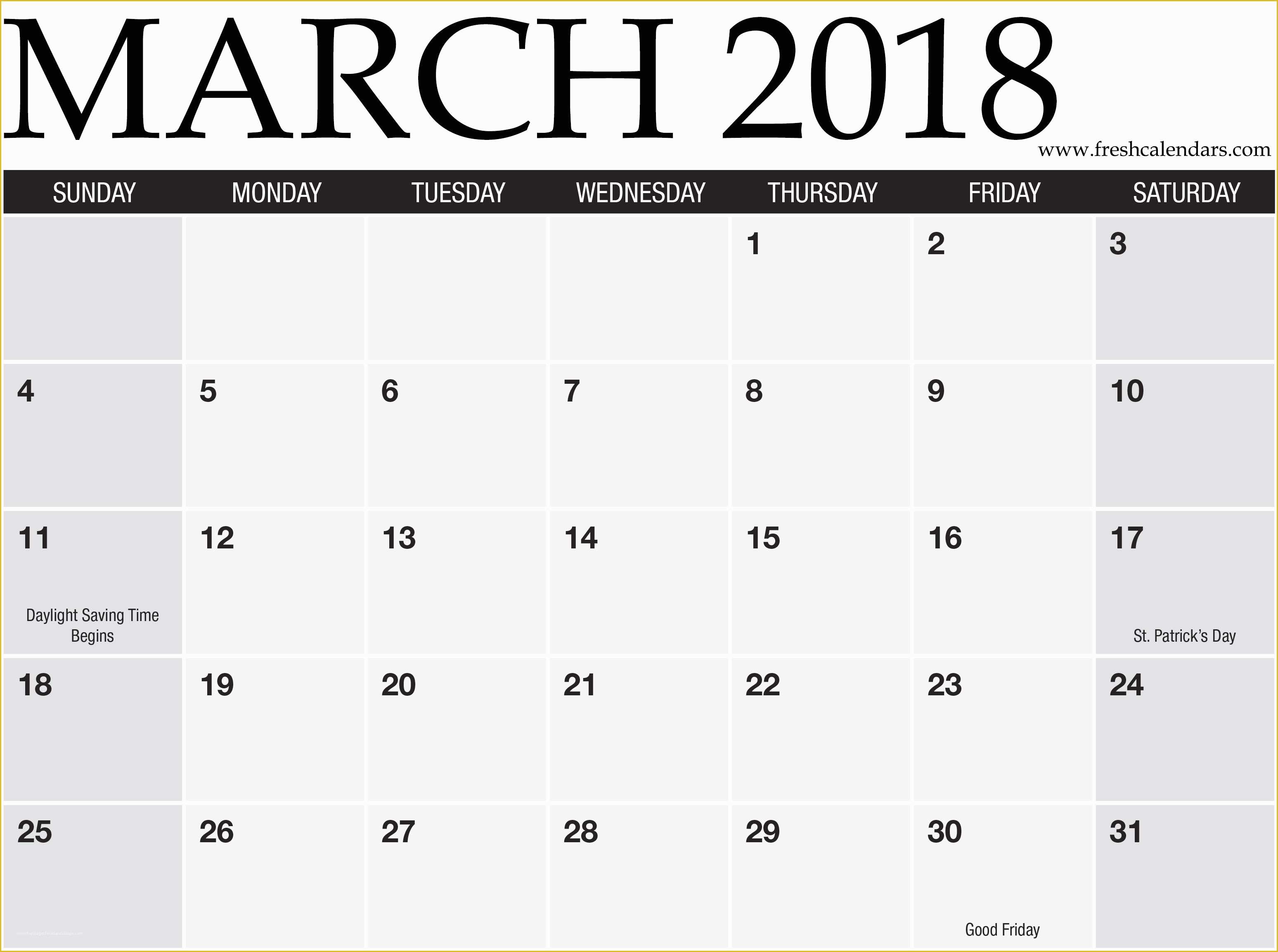 Free Photo Calendar Template 2018 Of Printable March 2018 Calendar Fresh Calendars