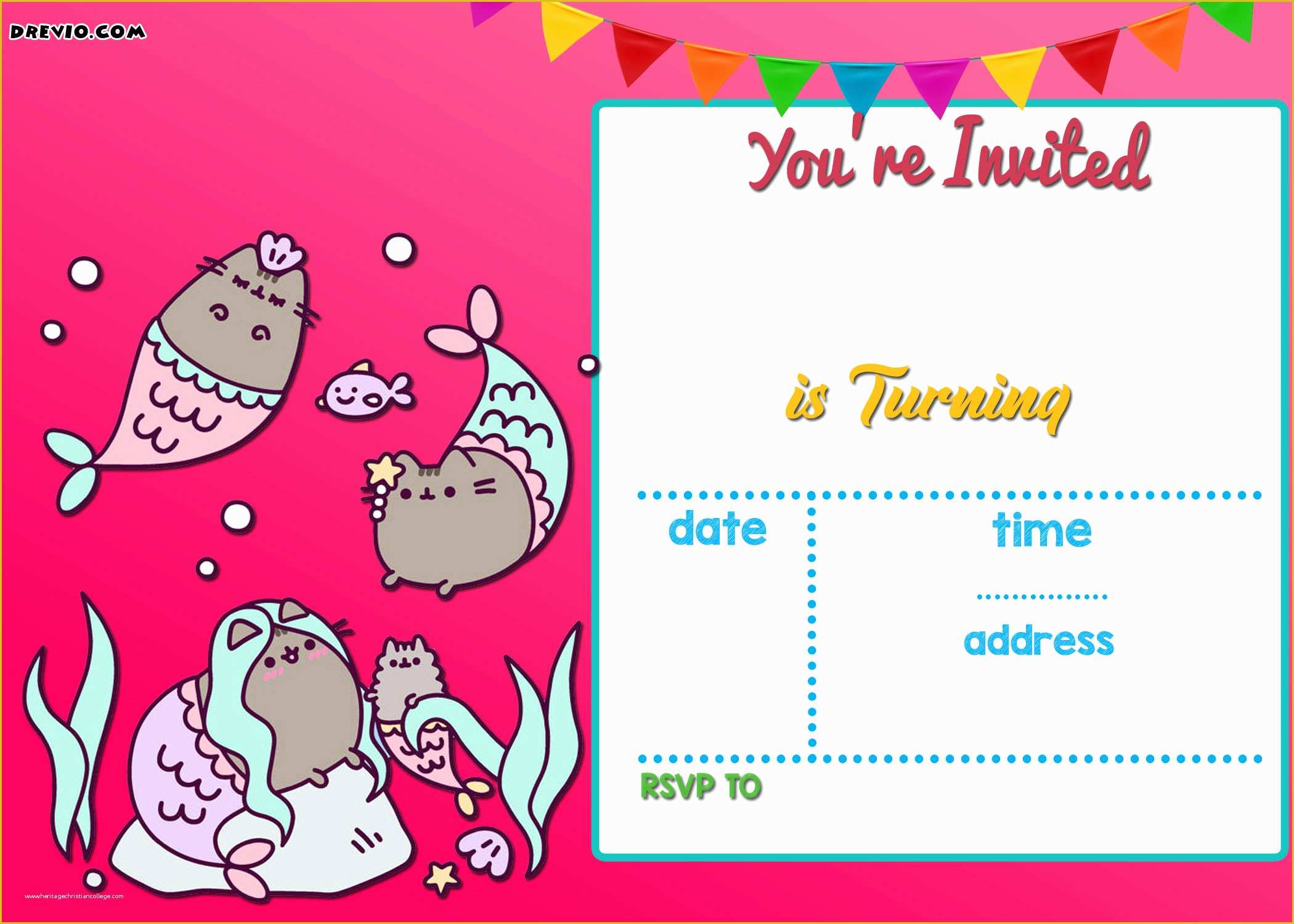 Free Photo Templates for Printing Of Free Mermaid Pusheen Invitation Templates