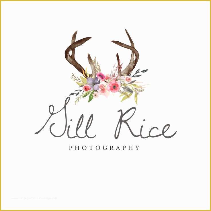 Free Photography Logo Templates for Photoshop Of Premade Watercolor Antlers & Flowers Logo Graphy