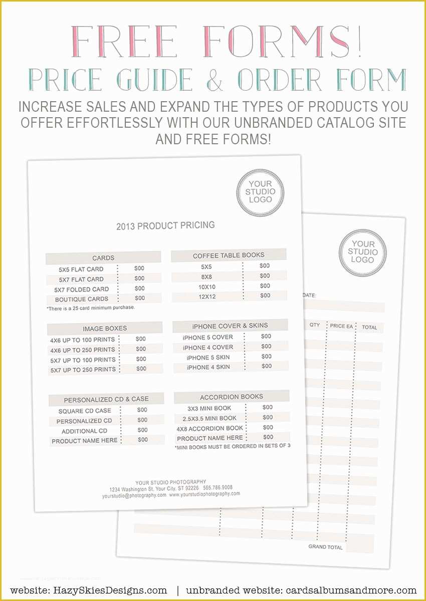 Free Photography Marketing Templates Of Free Graphy forms Pricing Guide and order form