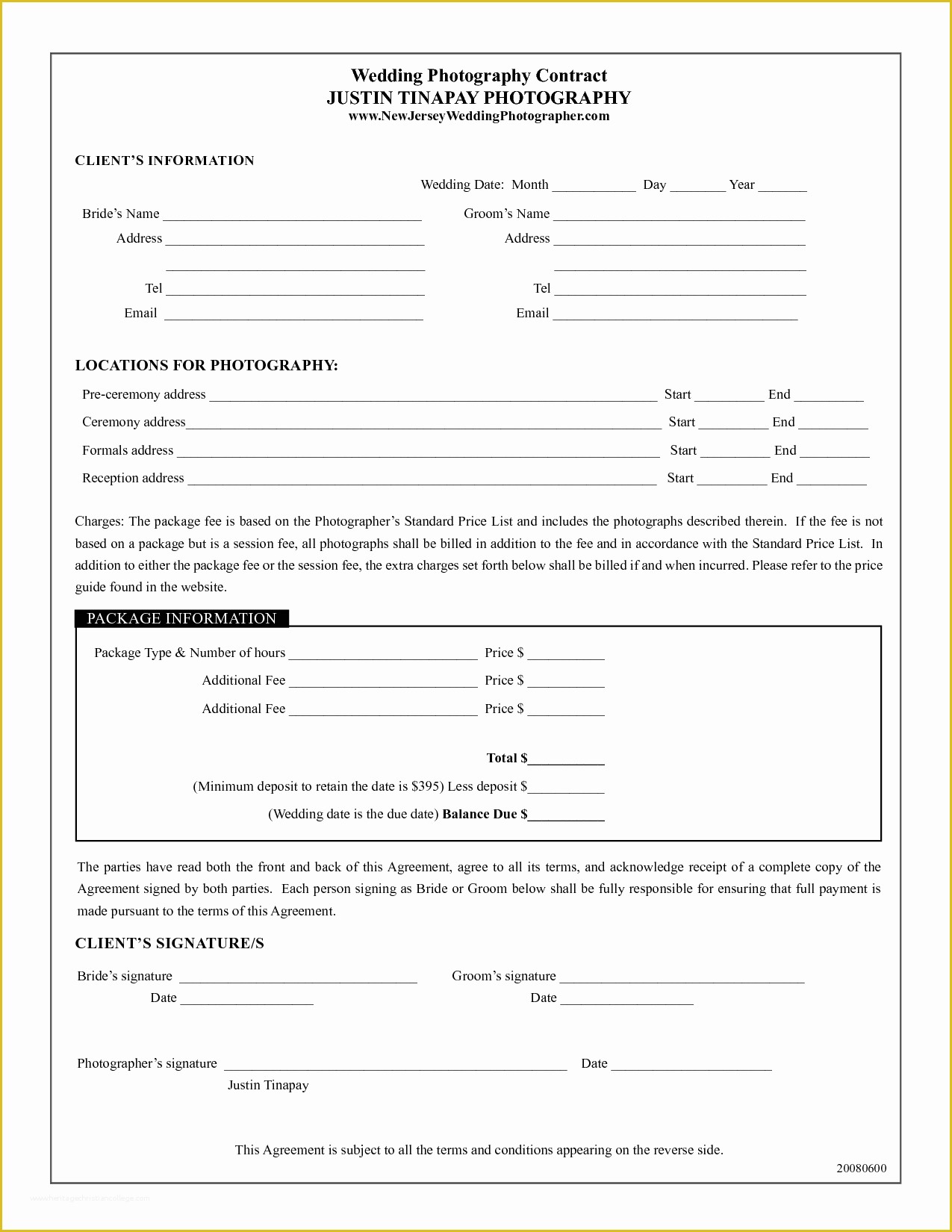 Free Photography Proposal Template Of Photography Contract Template