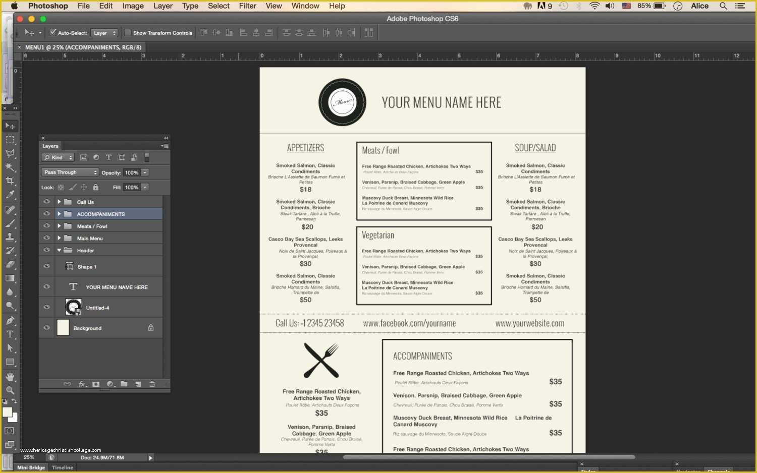 Free Photoshop Menu Template Of Design &amp; Templates Menu Templates Wedding Menu Food