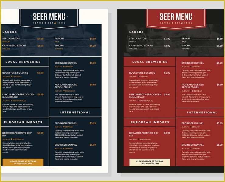 Free Photoshop Menu Template Of Free Beer Menu Template for Shop &amp; Illustrator