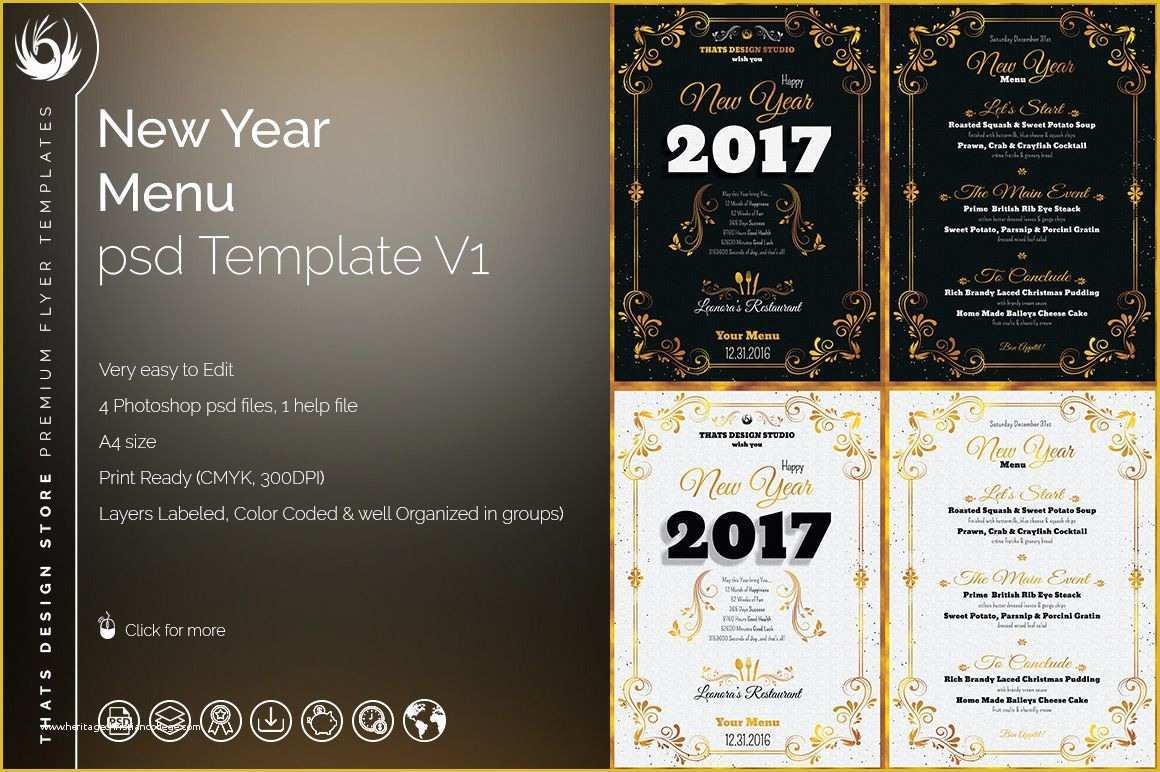 Free Photoshop Menu Template Of New Year Menu Template Psd to Customize with Photoshop