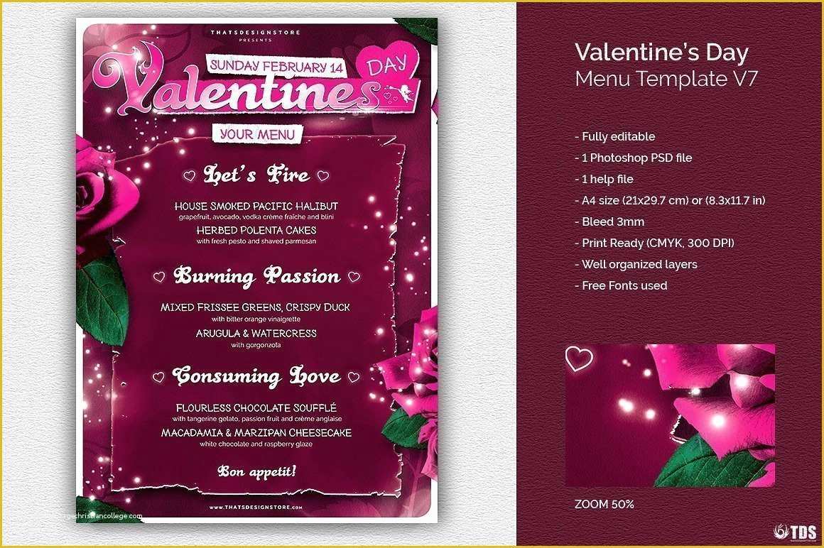 Free Photoshop Menu Template Of Valentines Day Menu Template Psd Design for Photoshop 7