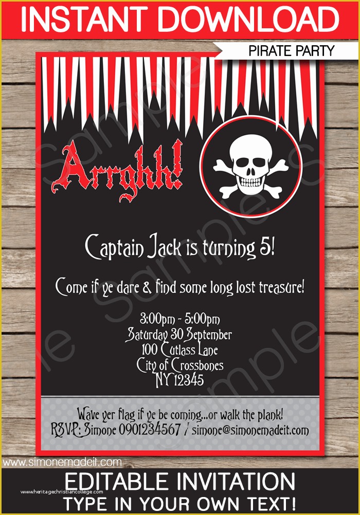 Free Pirate Invitation Template Of Free Editable Pirate Invitation toddler