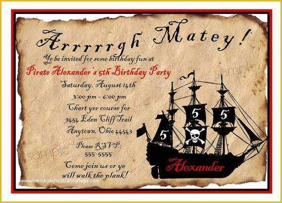 Free Pirate Invitation Template Of Pirate Invitations Pirate Ship Birthday Party Invitations