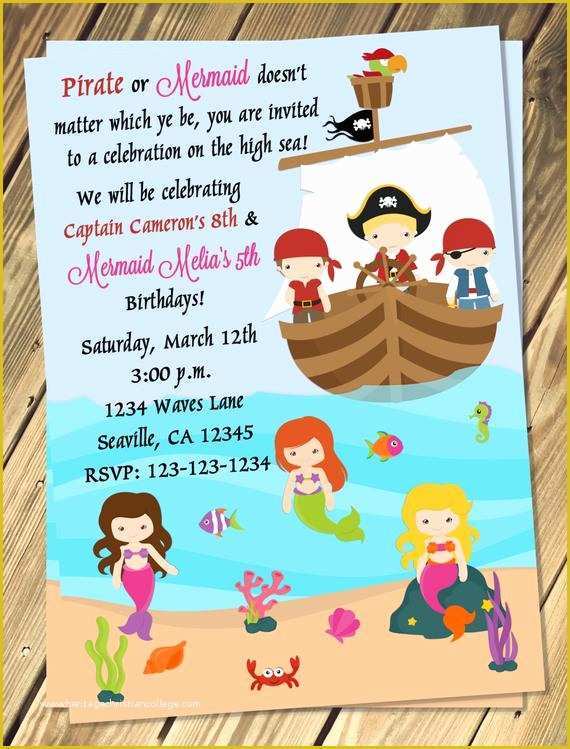 Free Pirate Invitation Template Of Pirate Mermaid Birthday Invitation Print Your Own