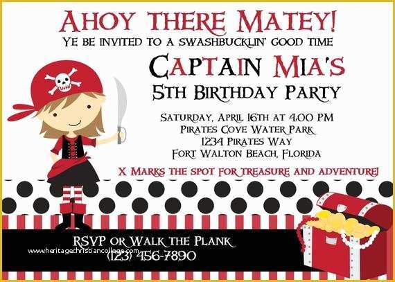 Free Pirate Invitation Template Of Red Pirate Girl 5x7 Invitation Printable by Partysoperfect