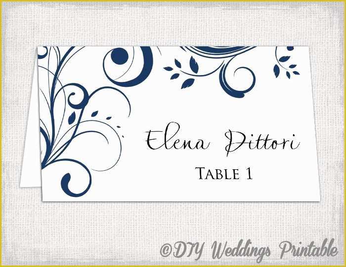 Free Place Card Template Of Place Card Template Navy Blue Scroll Name Cards