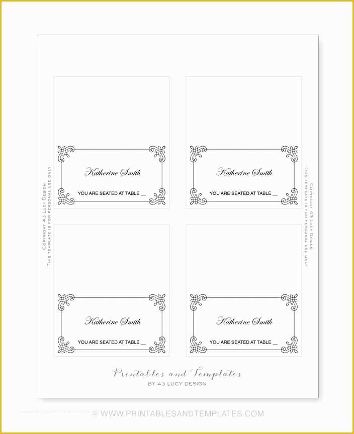 Free Place Card Template Of Printable Place Cards Template