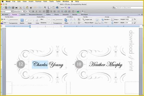 Free Place Card Template Word Of Microsoft Word Place Card Template Free Printable Place