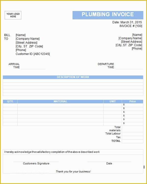 Free Plumbing Templates Of 53 Blank Invoice Template Word Google Docs Google Sheets