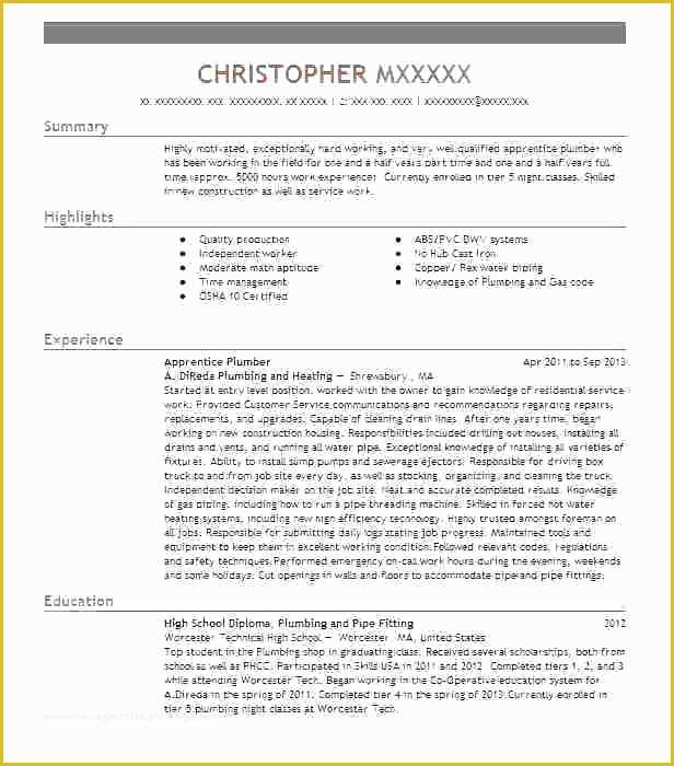 Free Plumbing Templates Of Plumber Helper Resume Example Plumbers Apprentice Sample