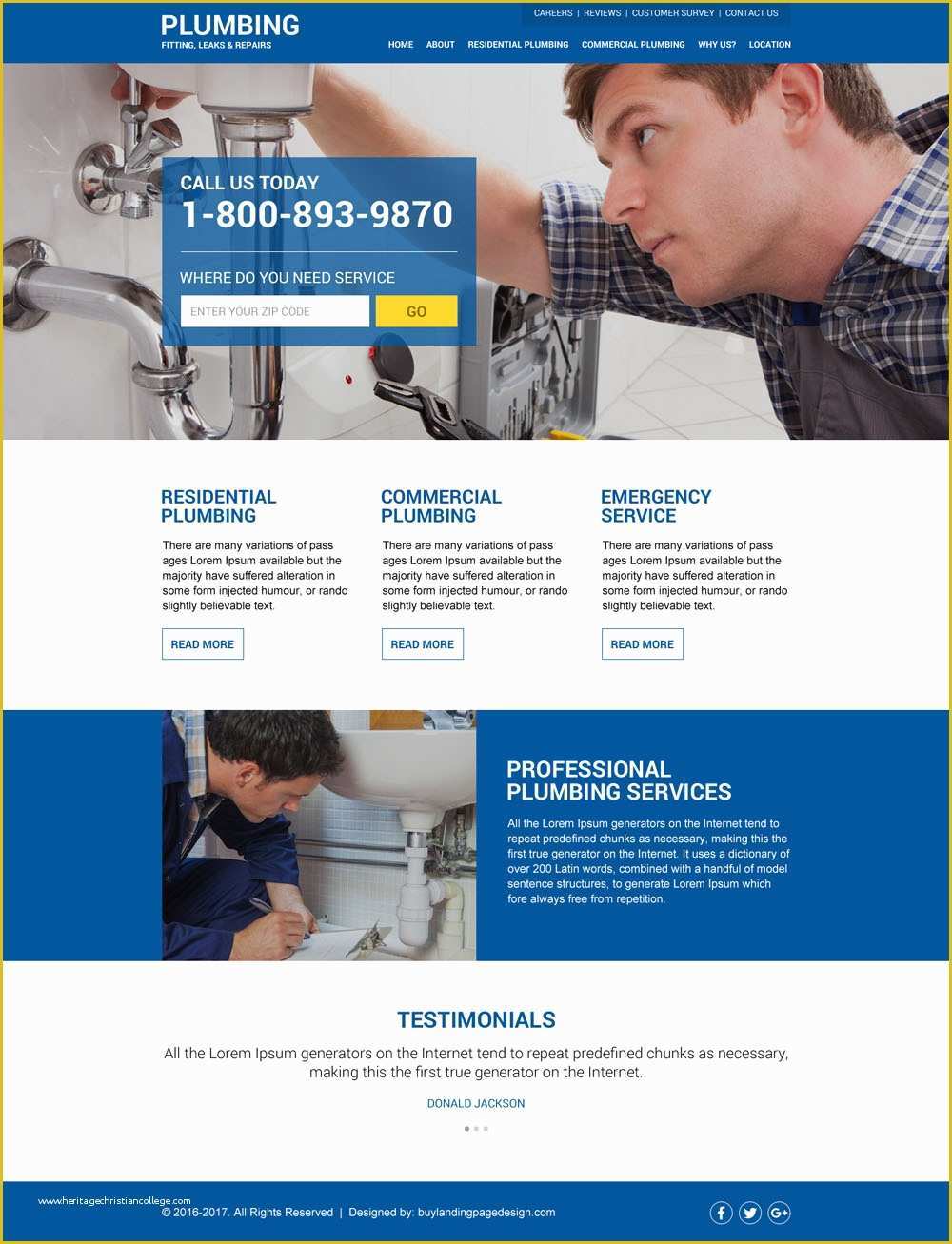 Free Plumbing Templates Of Pluming Services Free Quote Lead Capturing Landing Page Design