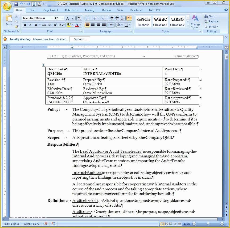 Free Policy and Procedure Manual Template Of Ms Word Policy Procedure