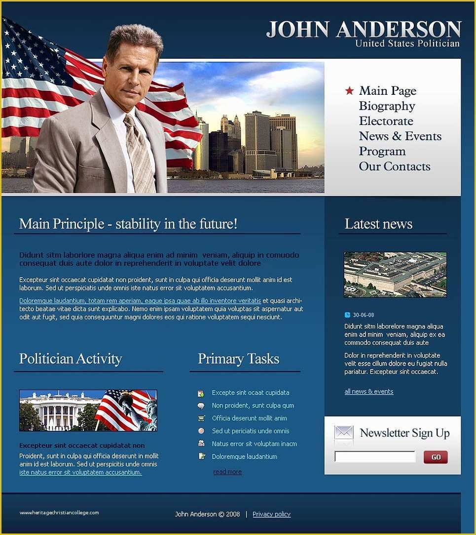 Free Political Website Templates Of Political Candidate Website Template