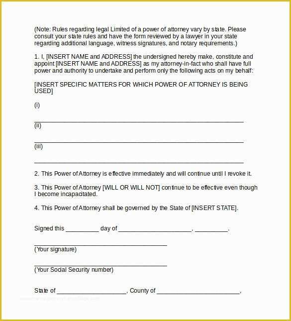Free Power Of attorney form Template Of 9 Sample Limited Power Of attorney forms